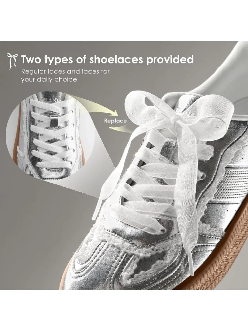 Women's Sliver Lace Suede Faux Leather Comfortable Casual Retro Gum Sole Sneaker